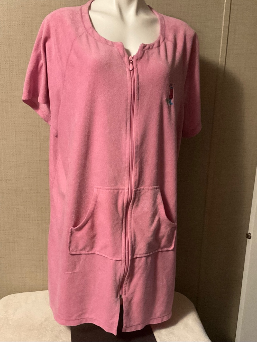 croft & barrow Pink Short-Sleeve Zip-Front Sleep Dress